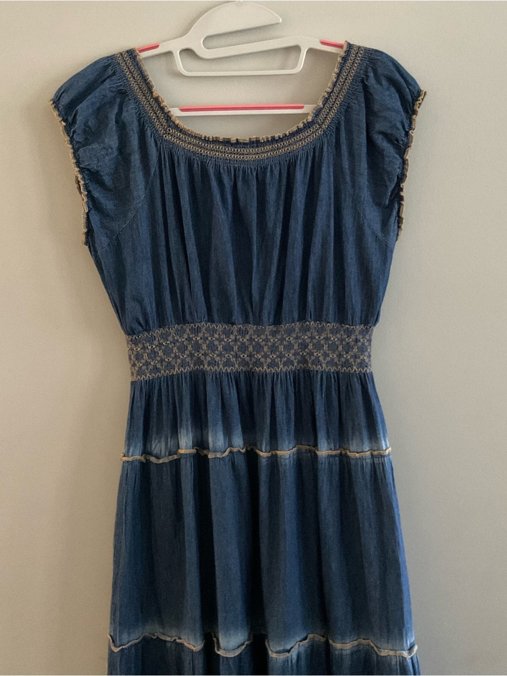 Indigo & Lace Blue denim Embroidered tiered boho long dress size M - Picture 10 of 10